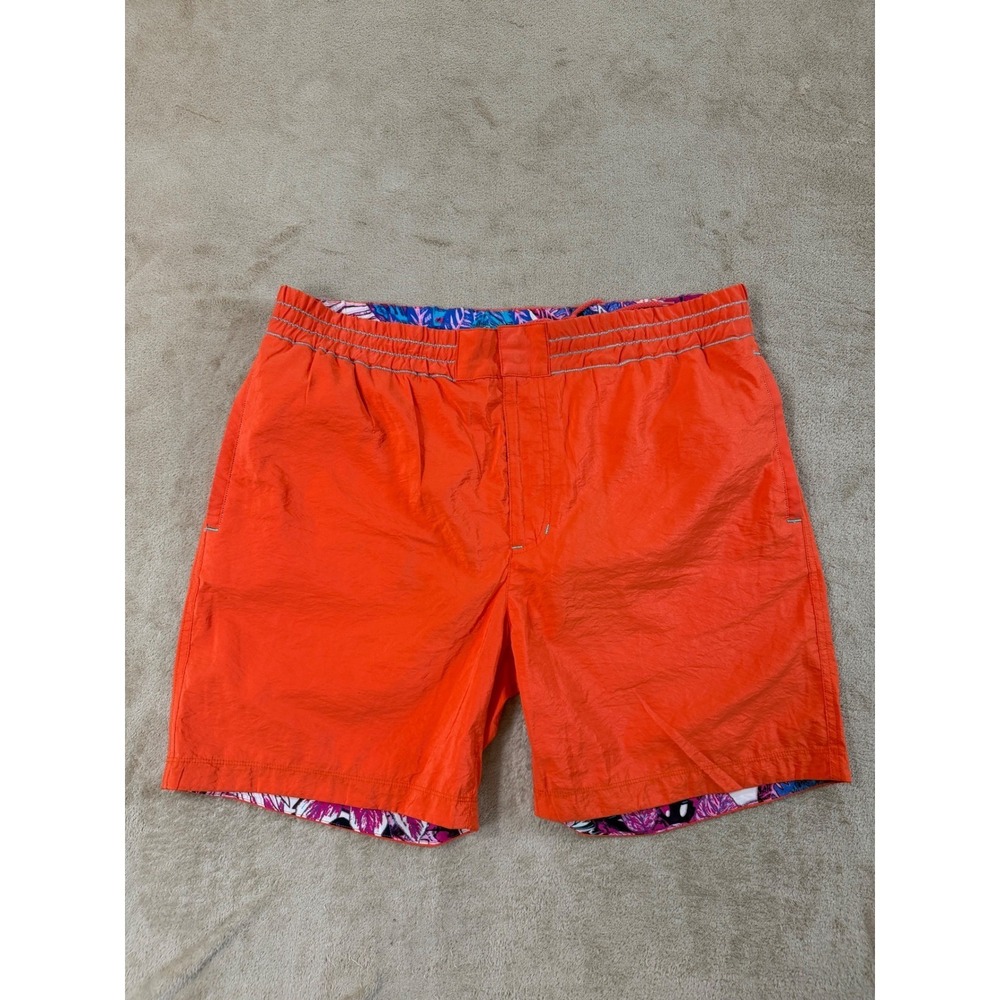 Robert Graham Swim Trunks Mens L Orange Floral Trim Pin Up Girl Mesh Lining EUC